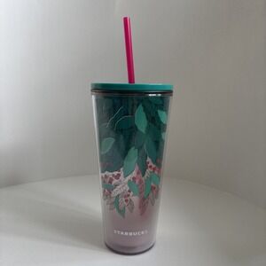 Starbucks Tumbler Thailand Coffee‎ Tree 20 oz Cold Cup Pink Teal U.S Seller
